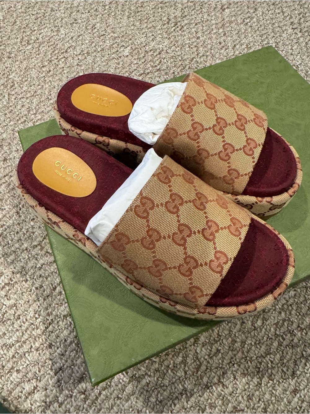 Gucci Beige GG Monogram Canvas Angelina Platform Slide NWB & DUST BAG/AUTHENTIC - Picture 5 of 8